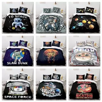 3D комплект постельного белья «космонавт» с изображением космических животных, пододеяльник и наволочка, 2/3 шт., ткань из микрофибры, США/Великобритания/DE/AU/EU, полноразмерное украшение для дома Baby 100x135cm
