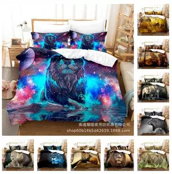 3D комплект постельного белья «Лесной зверь» с изображением льва или леопарда, пододеяльник, наволочка, 2/3 шт., AU140 * 210, полноразмерный быстросохнущий мягкий домашний текстиль Baby 100x135cm