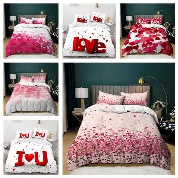 3D комплект постельного белья Love ко Дню святого Валентина, пододеяльник и наволочка, мягкие и моющиеся украшения для дома для парных комнат Baby 100x135cm