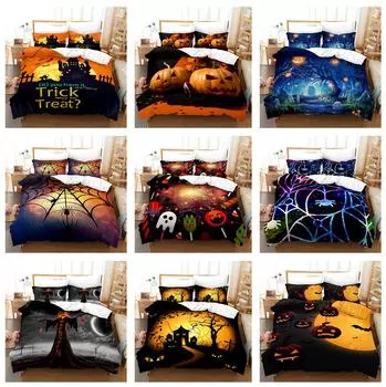 3D комплект постельного белья на Хэллоуин Тыква Призрак Пододеяльник Наволочка 2 или 3 EU135 * 200 Украшение атмосферы Хэллоуина Мягкое украшение для дома Baby 100x135cm
