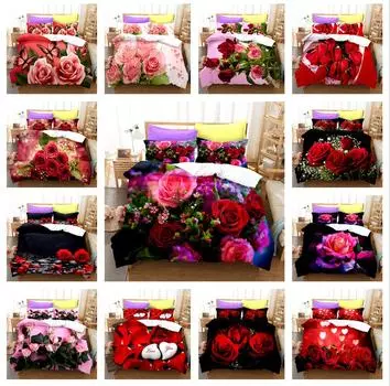 3D комплект постельного белья «Романтическая любовь» с цветами, пододеяльник, 2/3 шт., AU240 * 270, полноразмерный, мягкий и легко чистящийся, украшение для дома Baby 100x135cm