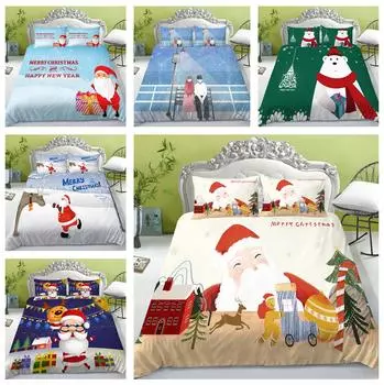 3D комплект постельного белья Рождественское одеяло и наволочка из 2 или 3 предметов с графической печатью Полноразмерное моющееся удобное постельное белье UK Single 135x200cm