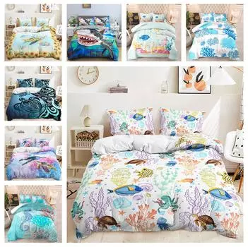 3D комплект постельного белья с тематикой океанских животных «Подводный мир», пододеяльник и наволочка, 2/3 шт., ткань из микрофибры, мягкое украшение для дома Baby 100x135cm