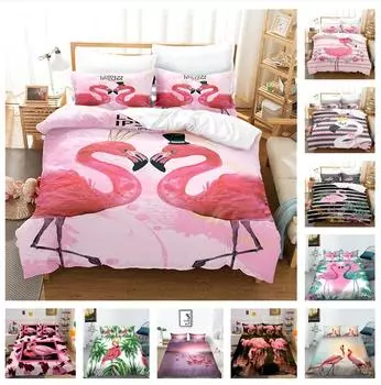 3D комплект постельного белья с изображением фламинго, пододеяльник с изображением животных, наволочка, 2/3 шт., AU240 * 270, полный размер, быстросохнущее декоративное пододеяльник Baby 100x135cm