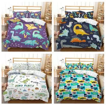 3D комплект постельного белья с милым маленьким динозавром для детей и подростков, пуховый пододеяльник, наволочки, 2/3 предмета для мальчиков и детской комнаты, мягкий домашний текстиль, подарок на день рождения Baby 100x135cm