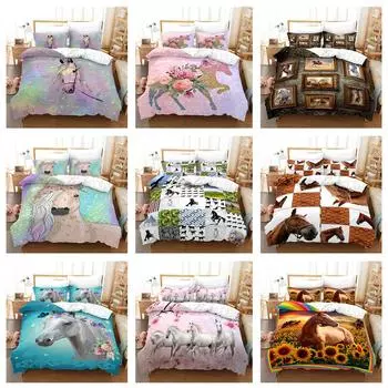 3D комплект постельного белья с изображением лошади, пододеяльник, наволочка, 2/3 шт., подарок на день рождения, AU210 * 240, полноразмерный, быстросохнущий, мягкий и минималистичный домашний текстиль Baby 100x135cm