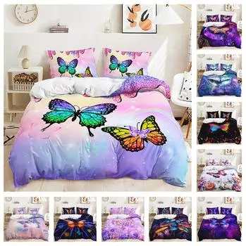 3D комплект постельного белья с бабочкой, красочная бабочка, пододеяльник, наволочка, 2/3, подарок на день рождения, AU180 * 210, полноразмерный мягкий домашний текстиль из микрофибры Baby 100x135cm