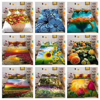3D комплект постельного белья с цветами, пододеяльник с изображением моря, 2/3, ткань из микрофибры, AU180 * 210, полный размер, мягкое и легко чистящееся украшение для дома Baby 100x135cm