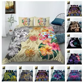 3D комплект постельного белья с изображением черепахи, пуховое одеяло и наволочка с морскими животными, 2/3 предмета, AU/EU/DE/US/UK, полноразмерное моющееся украшение для дома Baby 100x135cm