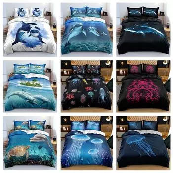 3D комплект постельного белья с изображением океанских животных, кит/медуза/другое пуховое одеяло и наволочка, ткань из микрофибры, моющаяся комната, украшение для дома Baby 100x135cm