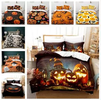 3D комплект постельного белья с тематикой тыквы и призрака на Хэллоуин, пододеяльник и наволочка, 2/3 предмета, подходят для праздничного декоративного украшения дома Baby 100x135cm
