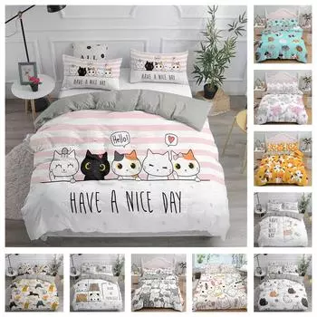 3D комплект постельного белья с милым котом, пододеяльник и наволочка с мультяшным принтом в сложенном виде, AU/US/UK/DE, полноразмерный быстросохнущий домашний декор Baby 100x135cm