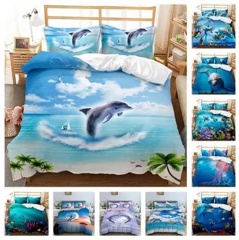 3D комплект постельного белья с изображением океанских животных и пододеяльником с видом на океан, наволочка, 2/3 шт., AU180 * 210, полноразмерное быстросохнущее украшение для дома Baby 100x135cm
