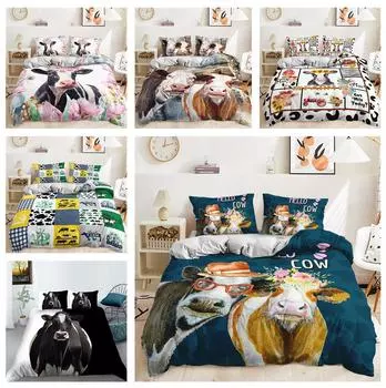 3D комплект постельного белья с изображением коровы, пододеяльник и наволочка с изображением животных, 2/3 шт., ткань из микрофибры, быстросохнущее украшение для дома Baby 100x135cm