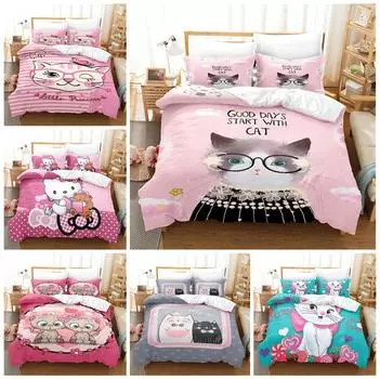 3D комплект постельного белья с милым котом, пододеяльник для спальни, наволочка, постельное белье, односпальная двуспальная кровать, полный размер, 2/3 шт., микрофибра Baby 100x135cm
