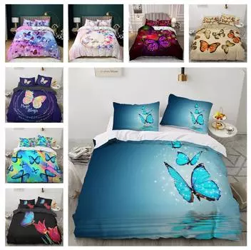 3D комплект постельного белья с бабочкой, пододеяльник с бабочкой, 2/3 шт., AU180 * 210, полноразмерное женское моющееся украшение для дома Baby 100x135cm