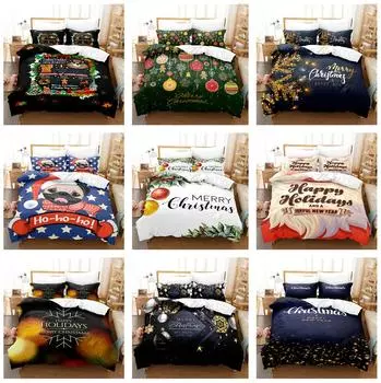 3D Комплект постельного белья «С Новым годом» «Рождество Счастье» Пододеяльник Наволочка 2/3 Праздничный подарок AU/EU/ES/DE Полный размер Быстросохнущий мягкий домашний текстиль Baby 100x135cm