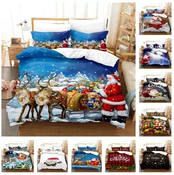 3D комплект постельного белья с Новым годом Санта-Клаус, одеяло и наволочка, 2/3 шт. DE135 * 200, односпальная/двуспальная кровать, мягкий моющийся домашний текстиль Baby 100x135cm