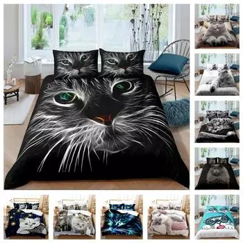 3D комплект постельного белья с изображением кота, постельное белье с животными, наволочки, 2/3 шт., AU140 * 210, детская комната, полный размер, мягкая молния, украшение для спальни DE 100x135cm