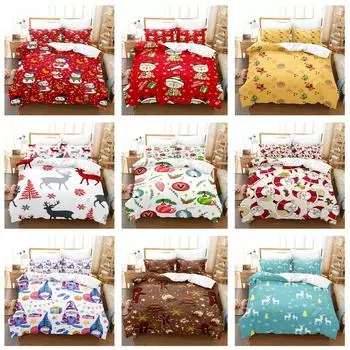 3D комплект постельного белья с Новым годом, рождественское одеяло и наволочка, 2/3 шт. EU135 * 200, односпальная/двуспальная кровать, праздничный подарок, мягкий моющийся домашний текстиль Baby 100x135cm
