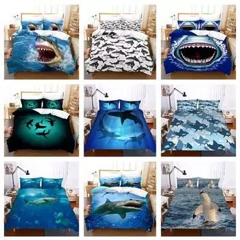 3D комплект постельного белья с изображением акулы, пуховое одеяло с морскими животными, наволочка для мальчиков и детской комнаты, полноразмерное мягкое пододеяльник, роскошное покрывало из полиэстера Baby 100x135cm