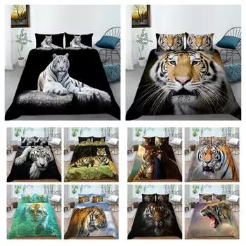 3D комплект постельного белья с тигровым принтом, пододеяльник, мягкое дышащее удобное одеяло, пододеяльники, наволочка, полиэстер UK Single 135x200cm
