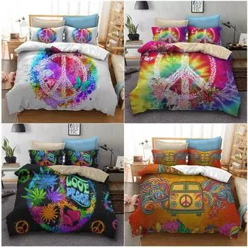 3D комплект постельного белья с символом мира, цветной пододеяльник, наволочка, комплект постельного белья AU King, полноразмерная односпальная/двуспальная кровать, украшение для дома Baby 100x135cm