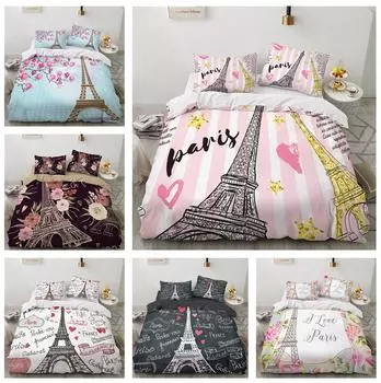 3D комплект постельного белья с Эйфелевой башней, современный романтический пуховый пододеяльник с любовью, 2/3 пододеяльник с принтом Парижской башни, роскошные быстросохнущие покрывала DE 100x135cm