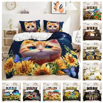 3D комплект постельного белья с подсолнухом, пододеяльник с животными, наволочка, 2/3 шт., мягкий домашний текстиль, AU/DE/ES/EU, полноразмерное украшение для дома, праздничный подарок Baby 100x135cm