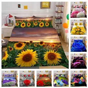 3D комплект постельного белья с цветами, пододеяльник с растениями, 2/3 шт. AU180 * 210, полноразмерный домашний мягкий и легко чистящийся комплект для украшения дома на молнии DE 100x135cm