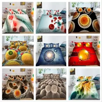 3D-комплект постельного белья с рисунком биологических клеток, пододеяльник и наволочка, авиационная или микробная печать, полноразмерное моющееся и удобное постельное белье UK Single 135x200cm