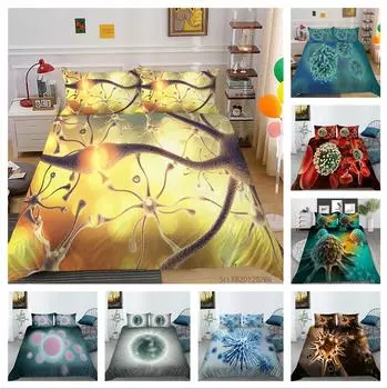 3D-комплект постельного белья с рисунком биологических клеток, пододеяльник и наволочка, авиационная или микробная печать, полноразмерное моющееся и удобное постельное белье UK Single 135x200cm