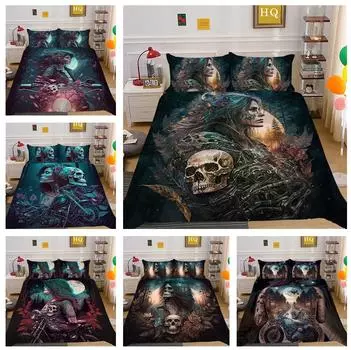 3D комплект постельного белья с изображением головы черепа, мотоциклетный принт, украшение для спальни, пододеяльник и наволочка, 2 или 3 узора ужасов, украшение для дома Baby 100x135cm