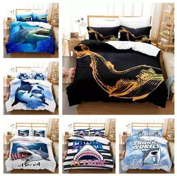 3D комплект постельного белья с изображением акулы, пододеяльник с морскими животными, 2/3 AU/EU/DE/US/UK, полный размер, быстросохнущее украшение для комнаты для мальчиков Baby 100x135cm