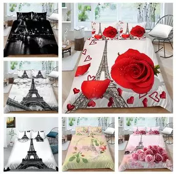 3D Комплект постельного белья с Эйфелевой башней, современный романтический узор любви, пуховый пододеяльник, наволочка, 2/3 шт., AU180 * 210, полноразмерный пододеяльник на День святого Валентина Baby 100x135cm
