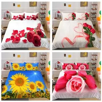 3D комплект постельного белья с цветочной тематикой, пододеяльник для пары, спальни, наволочка, простыня/двуспальная кровать, 2/3 шт., полноразмерное украшение для дома Baby 100x135cm