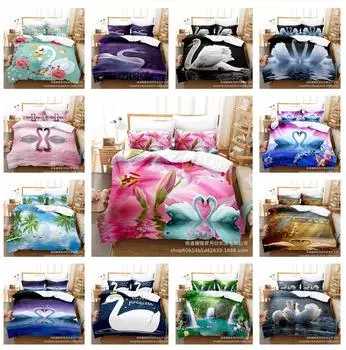 3D комплект постельного белья с уткой-мандаринкой для пары, пододеяльник, наволочка, 2/3 шт., ткань из микрофибры, животный принт, AU240 * 270, супер большая кровать, домашний текстиль Baby 100x135cm