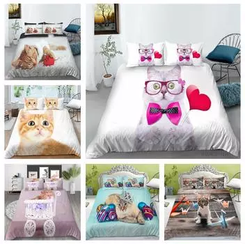 3D комплект постельного белья серии «кошка» с животной тематикой, пододеяльник, наволочка, 2 или 3 предмета из ткани из микрофибры, очень большое украшение для дома AU Baby 100x135cm