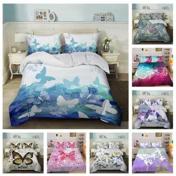 3D комплект постельного белья серии бабочек с принтом крыльев насекомых, пододеяльник и наволочка AU240 * 270, супер размер, быстросохнущее украшение для дома Baby 100x135cm