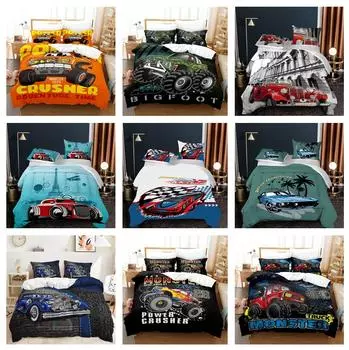 3D комплект постельного белья серии Classic Car с мультяшной тематикой автомобиля, пододеяльник и наволочка, 2/3 шт. AU140 * 210, быстросохнущее украшение для дома Baby 100x135cm