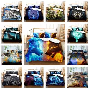 3D комплект постельного белья серии Wolf с животным принтом, пододеяльник и наволочка, 2/3 шт. DE200 * 200, мужская комната, полноразмерное украшение для дома Baby 100x135cm