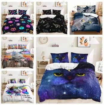 3D комплект постельного белья серии Cat, пододеяльник с животными, наволочка, 2/3 шт., AU180 * 210, полный размер, мягкий домашний текстиль для детской комнаты Baby 100x135cm