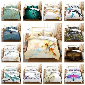 3D Комплект постельного белья «Стрекоза» Насекомое Пододеяльник Наволочка 2/3 Подарок на день рождения AU180 * 210 Полный размер Быстросохнущий Мягкий и минималистский стиль Домашний текстиль Baby 100x135cm