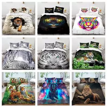 3D комплект постельного белья «Тигр или Лев» «Зверь джунглей» пододеяльник 2/3 шт. DE135 * 200 Полноразмерная мужская комната с рисунком животного, моющееся домашнее украшение Baby 100x135cm