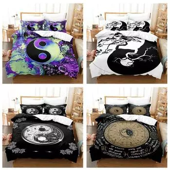 3D комплект постельного белья в китайском стиле Инь Ян, двухуровневый пуховый пододеяльник, 2/3 шт. EU135 * 200, односпальная или двуспальная кровать, мягкий домашний текстиль с принтом тай-чи Baby 100x135cm