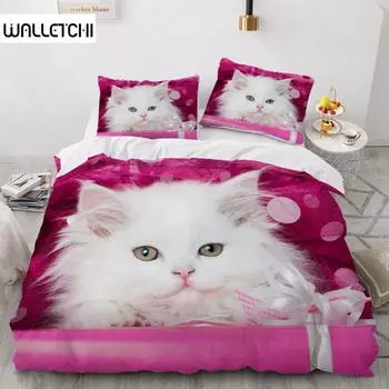 3D комплекты постельного белья красный пододеяльник комплект стеганого одеяла постельное белье наволочка King Queen 210*210 см размер Pet Cat дизайн для детей девочек EU single(135x200cm)