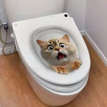 3D Кошка Наклейка на стену Водонепроницаемая Животное Наклейка на сиденье унитаза Страшная Кошка Наклейка на сиденье унитаза