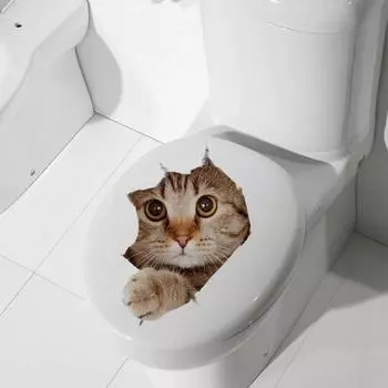 3D Кошки Наклейка На Стену Туалет Наклейки Вид Отверстия Яркие Кошки Ванная Комната Для Украшения Дома Животные ПВХ Наклейки Художественные Обои Плакат