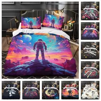 3D космический энтузиаст для мальчиков-подростков, комплект постельного белья, космонавт, космический пух, пододеяльник, наволочка, 2/3 шт. для одинарного/двойного подарка на день рождения Baby 100x135cm