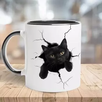 3D Котенок Черный Кот Черный Кот Керамическая Кружка-Маркер для Кофе Котенок Чайная Чашка Китти Новый 301-400ml